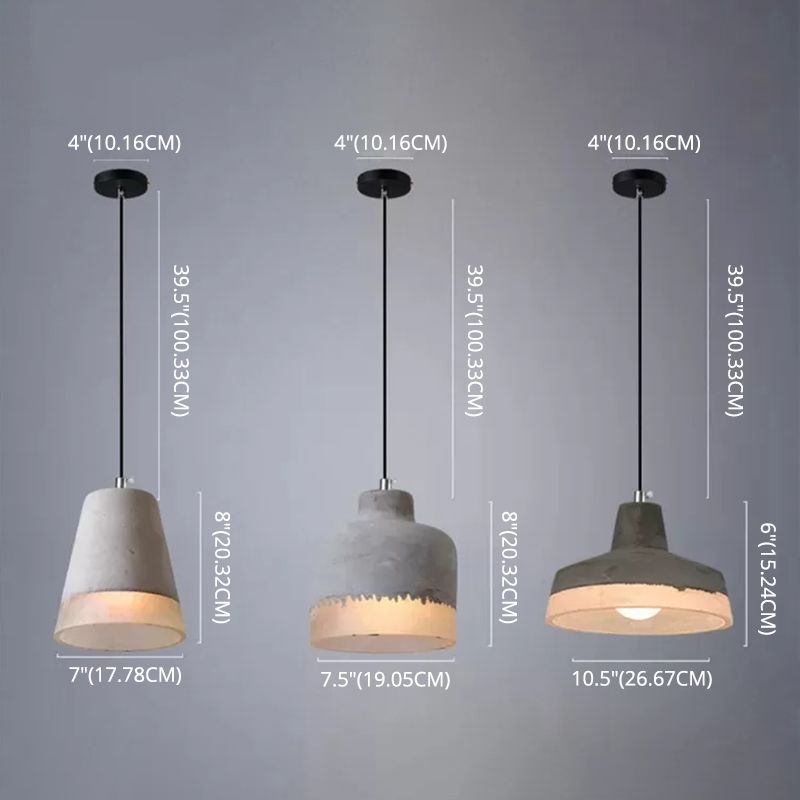 1-leichte graue Schatten-Anhängerlampe moderne minimalistische Zementlampe für Wohnzimmer