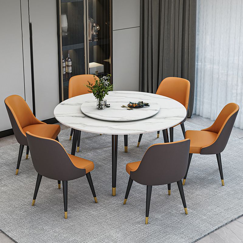 Glam Iron Dinette Set 1/4/5/6/7 Pieces Round White Sintered Stone Top Dining Table Set