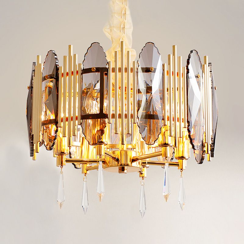 Crystal Block Gold Chandelier Lightture Round 6 Heads Tra traditionnel Éclairage pendentif traditionnel