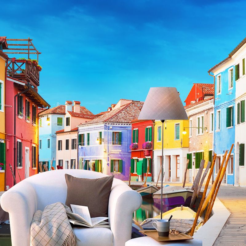 Large Murals Multi-Color Venice City and Boat Textured Wall Art for Accent Wall, Customized Size Available