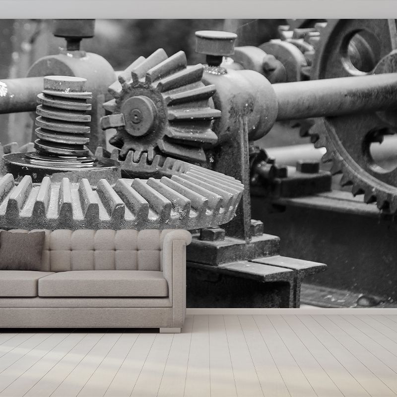 Metal Gear Mural Wallpaper Mildew Resistant Wall Covering for Decoration