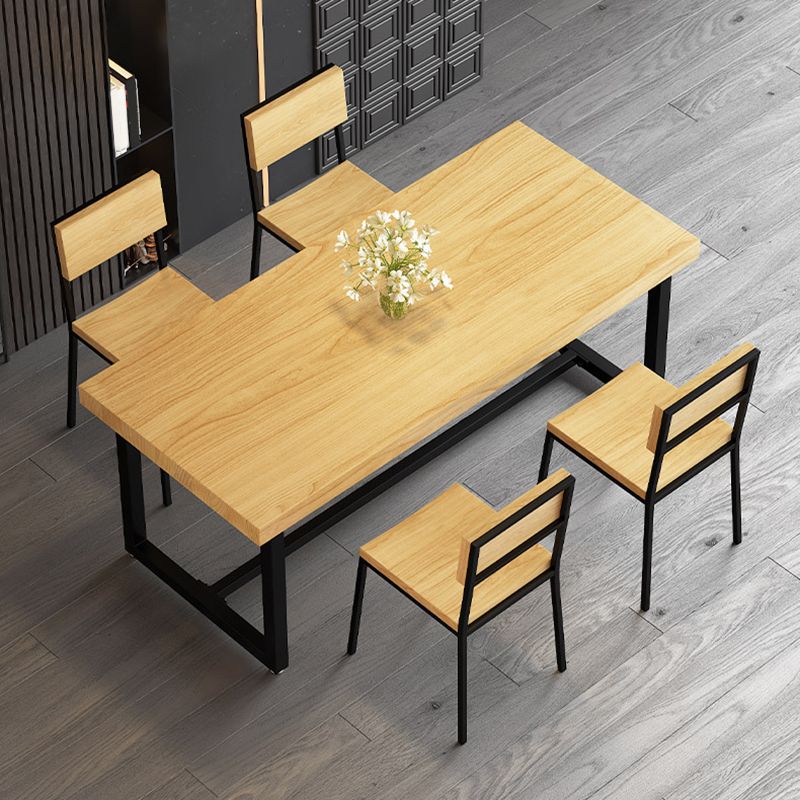 Industrial Trestle Base Dining Table Rectangle Solid Wood Dining Table