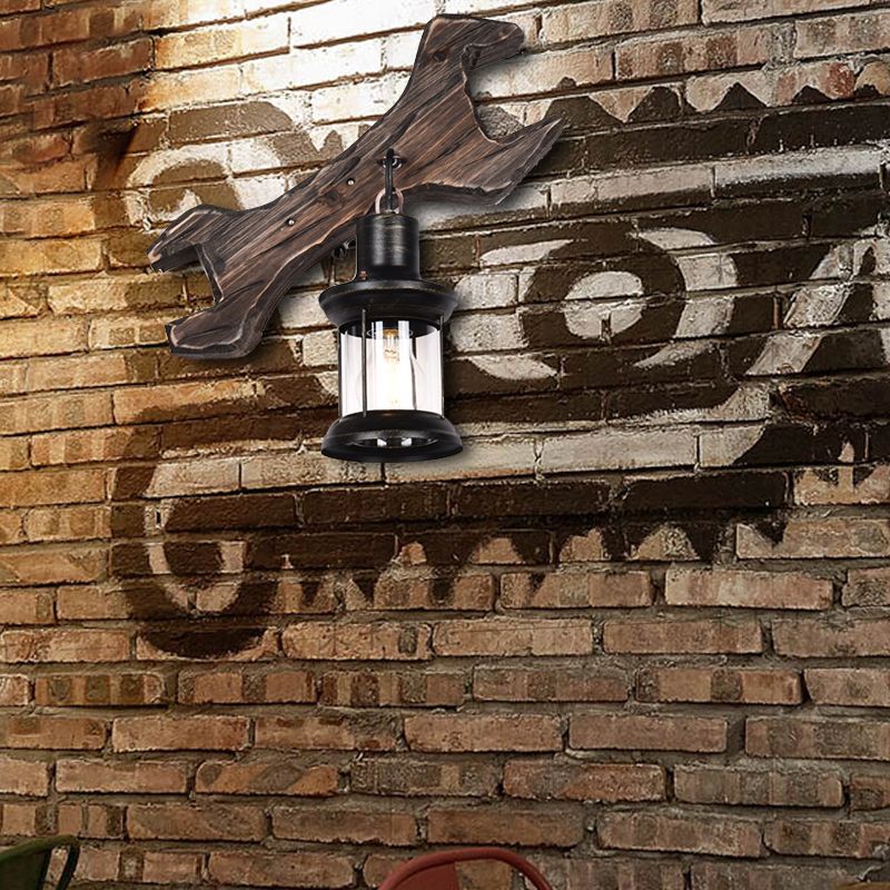 Lanterne à chambre à coucher Mur Light Wood 1 Light Light Industrial Aged Bronze Wall Lampy With With Tool Back Plate