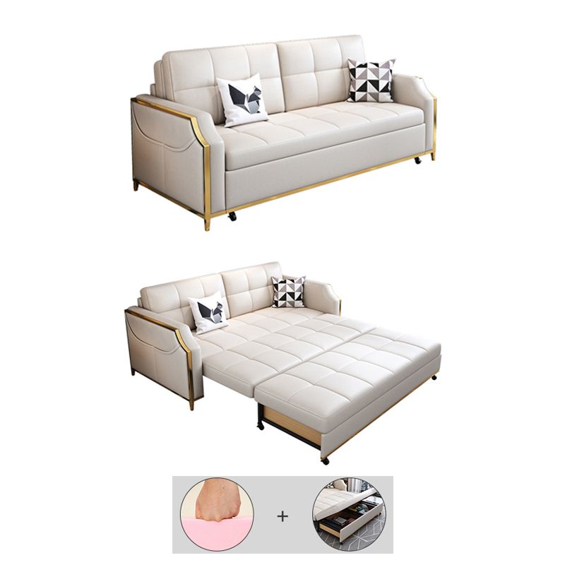 31.49" Tall White Sleeper Sofa Glam Style Biscuit Back Sofa Bed