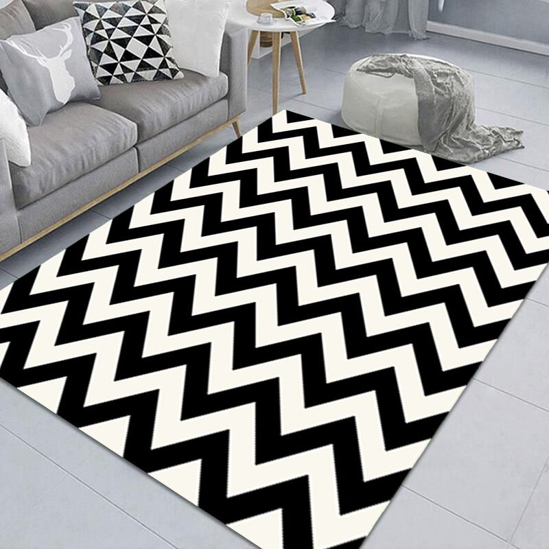 White Simple Rug Polyester Abstract Pattern Rug Non-Slip Backing Rug for Living Room