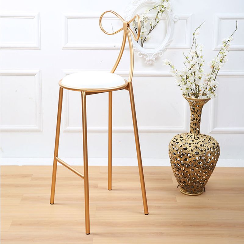 Round Leather and Metal Counter Stool Scandinavian Low Back Counter Bar Stool