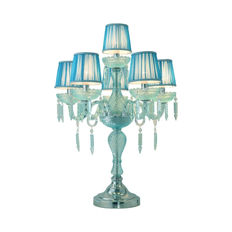 Kristalblauw nachtkastje lamp kandelaar 5/6/7 bollen traditionele slaapkamer tafellicht met vat stof schaduw