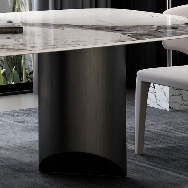 Mesa rectangular de lujo tradicional de metal, mesa de comedor de piedra sinterizada para comedor