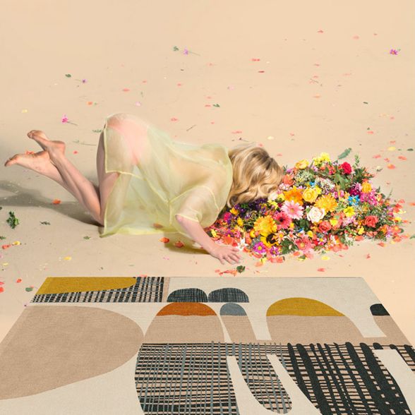 Multicolor Trendy Area Rug Polyester Abstract Print Rug Anti-Slip Backing Indoor Rug for Living Room