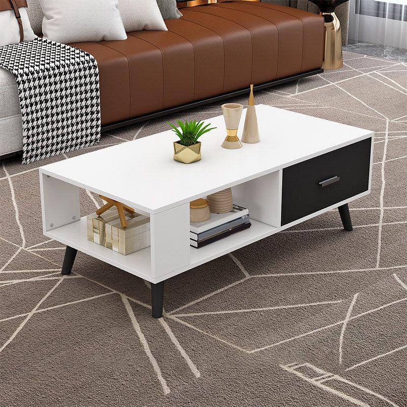 1-included 4 Legs Coffee Table Modern Wood Cocktail Table with Drawer
