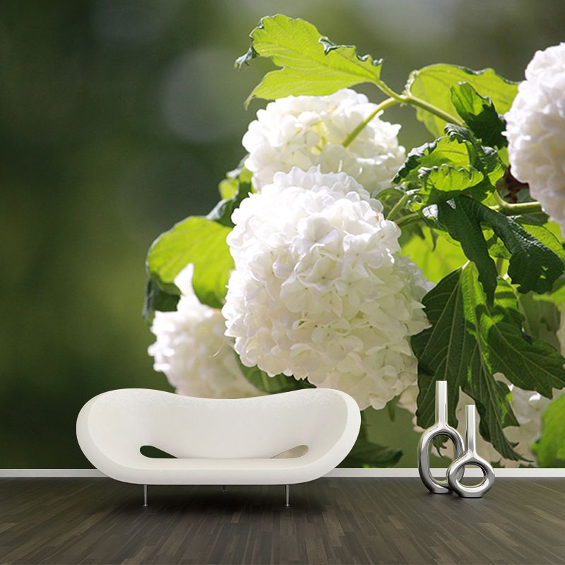 Modern Blooming Hydrangea Moisture Resistant Wall Covering for Living Room, Personalized Size