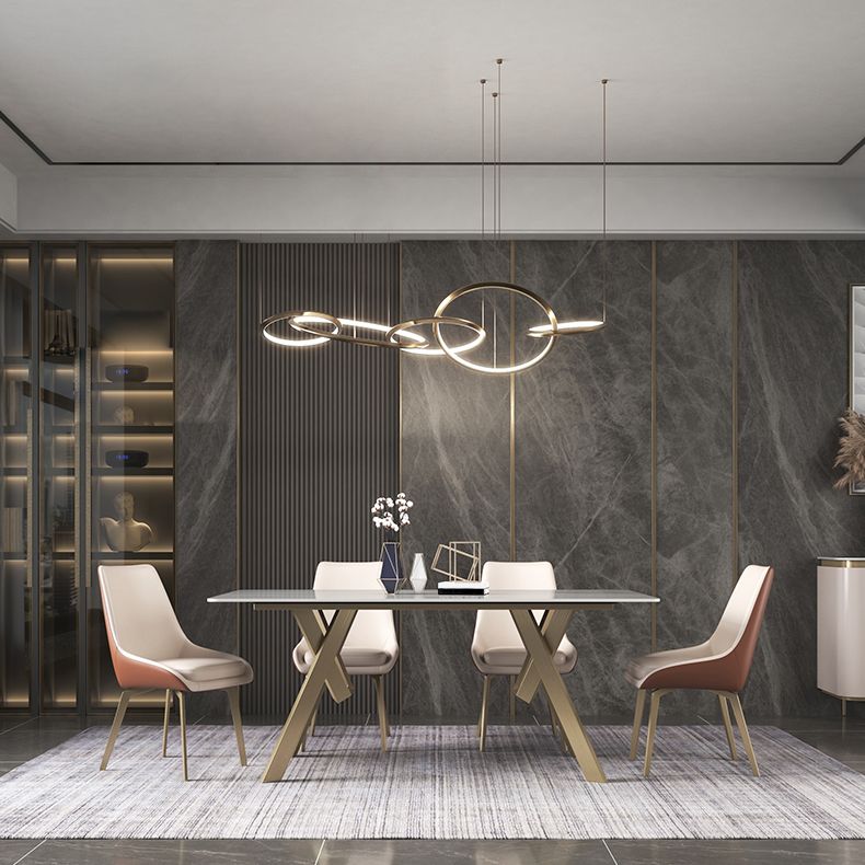 Luxury Sintered Stone Top Table Rectangle Table with Gold Metal Base and 4 Legs