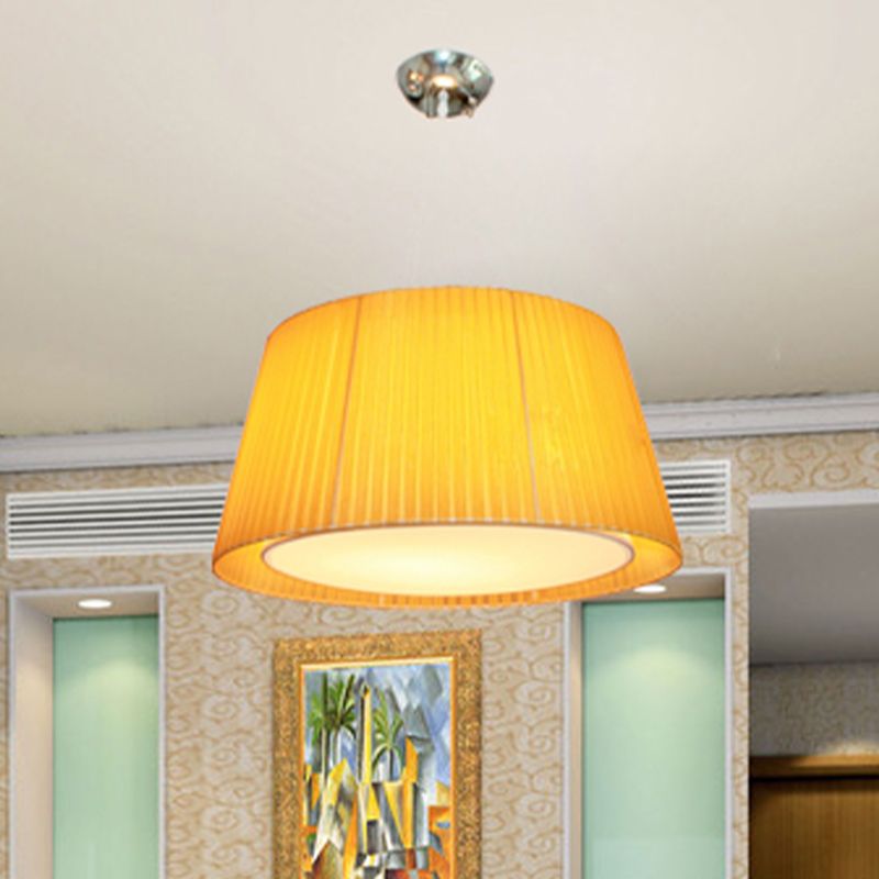 Yellow Dual Frustum Hanging Light Fixture Modernist 1 Head Gathered Fabric Pendant Ceiling Light