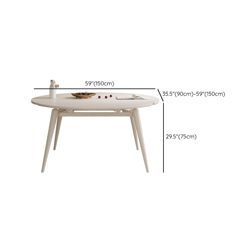 Modern Round Extendable Dining Table White Stone Tabletop with Double Drop Leaf