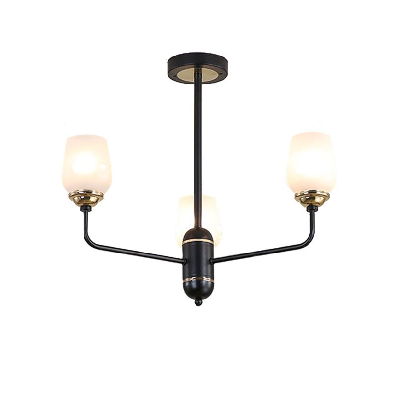 3/6/8 Lights Clear Glass Hanging Chandelier Traditional Black Cup Shape Living Room Pendant Light Fixture