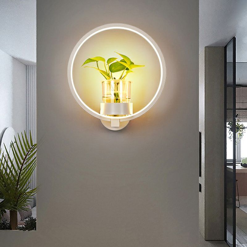 Artistic Loop Shaped Wall Lamp Metal Bedside Wall Sconce Light with Clear Glass Plant Pot