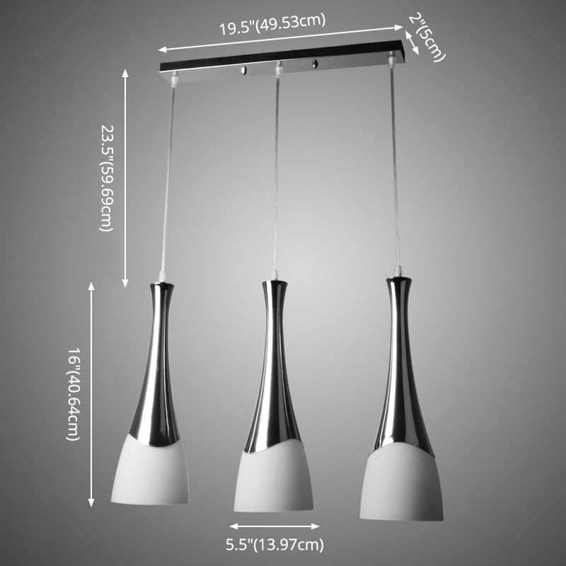 Animage en forme d'entonnoir en argent en forme de luminaire de style moderne en verre blanc multi-pendentif pour dîner