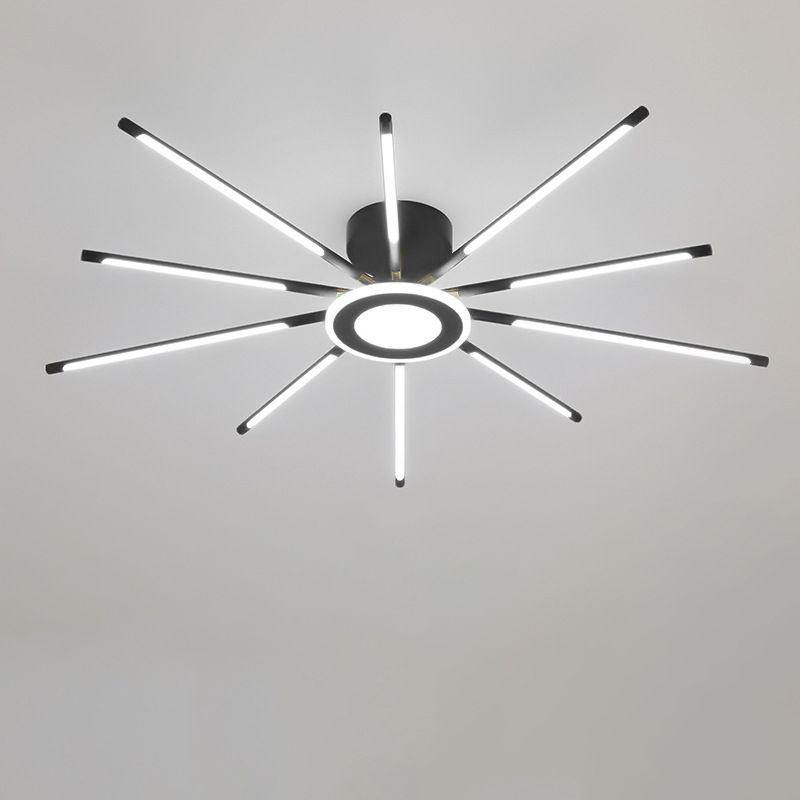 Modern Creative LED Semi Flush Mount Acrylic Linear Ceiling Light in Black and Gold