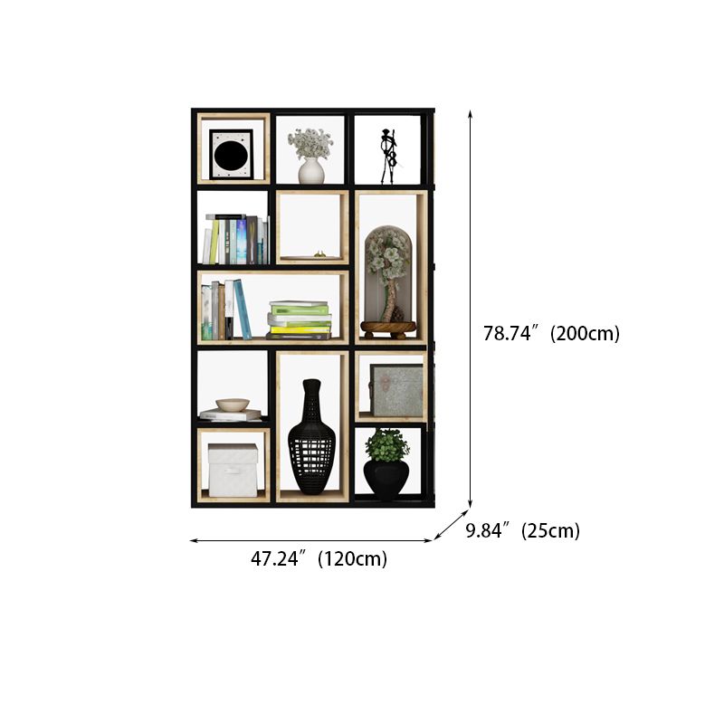 Modern Style Bookshelf Black Metal Frame Open Back Bookcase for Home Office