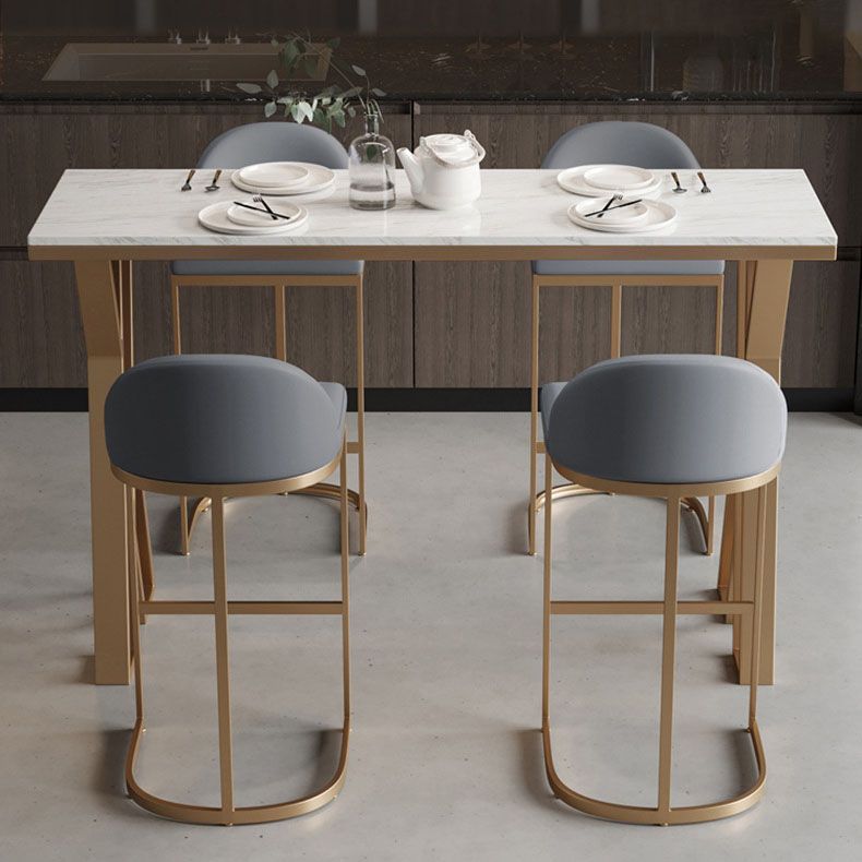 Glam 1/2/5 Pieces Bar Table Set Rectangle Stone Bar Table with Metal High Stools