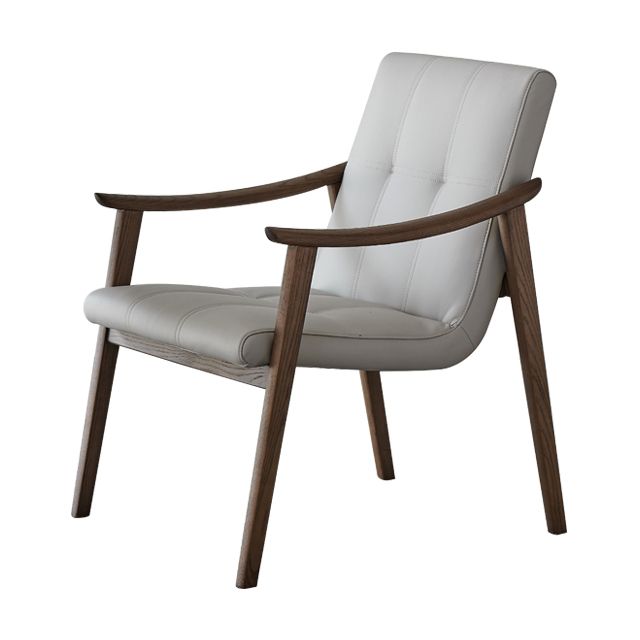 Nordic Style Solid Wood Faux Leather Arm Dining Chair in Brown for Home