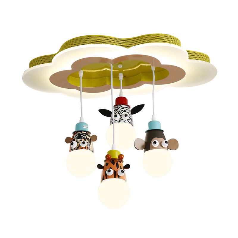 Lampada a soffitto a soffitto a testa animale metallica per bambini Bambini Sospensione bianca con baldacchino a forma di nuvola