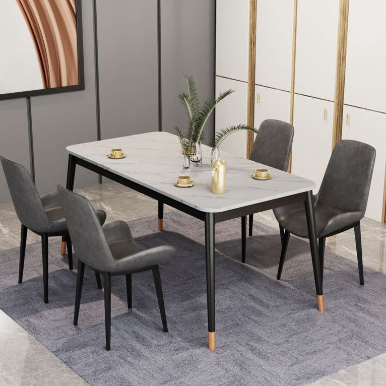 Glam Style Stone Dining Table 4 Metal Legs Table Home Rectangle Dining Table