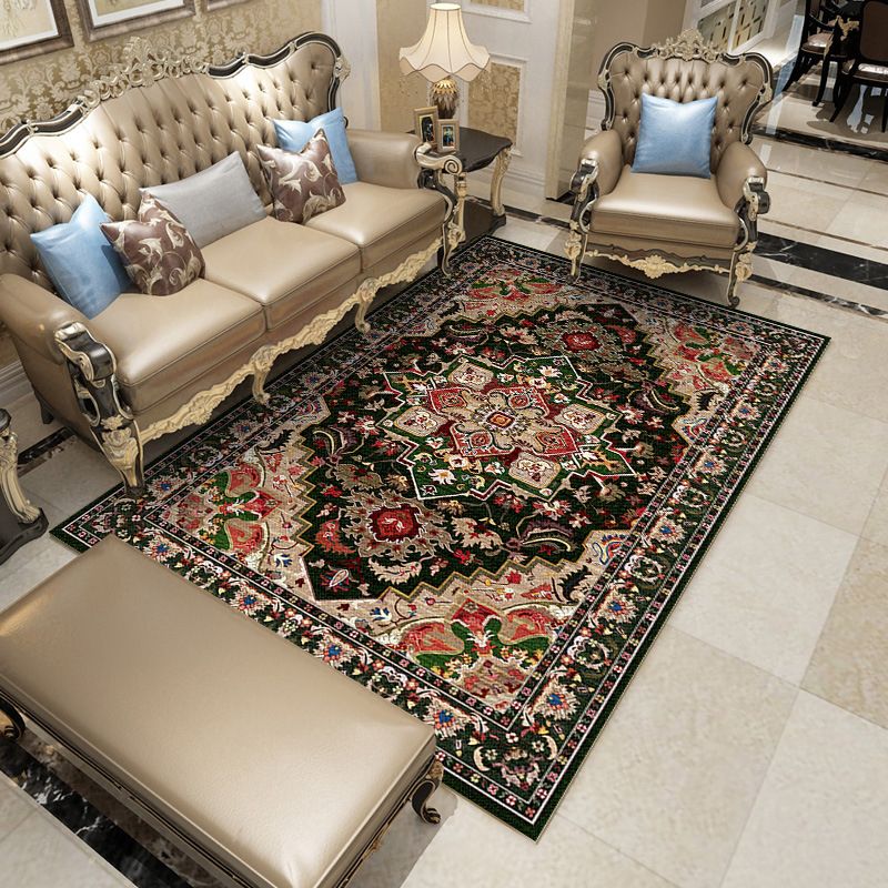 Fancy Traditional Carpet Medallion Print Polyester Rug Stain Resistant Rug voor Home Decor