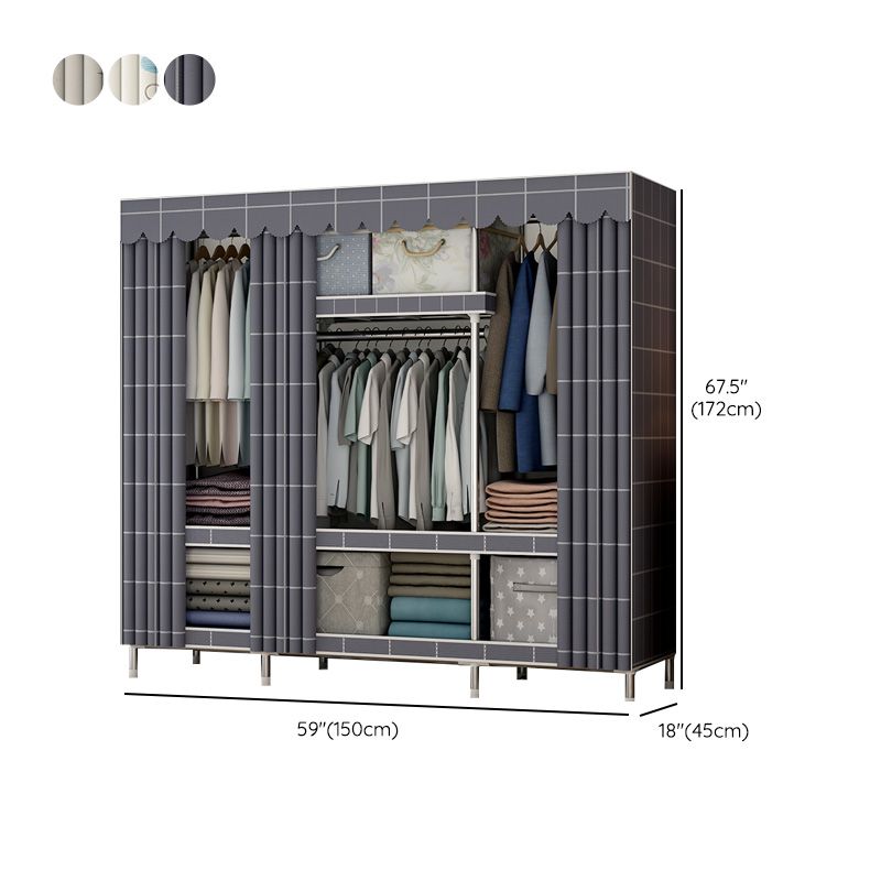 Contemporary Metal Wardrobe Cloth Rod Included Wardrobe Closet with Legs