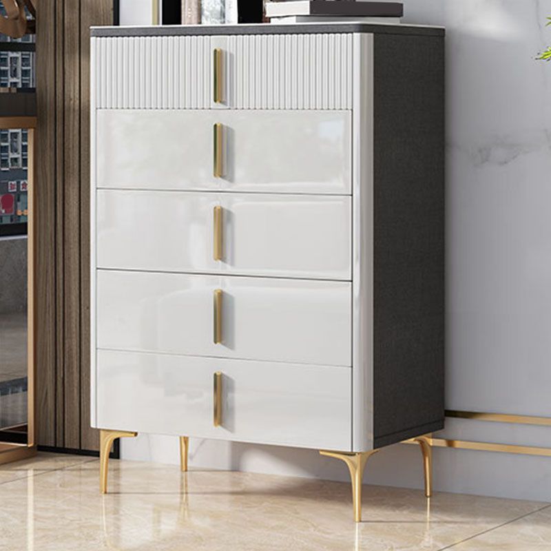 Stone Glam Storage Chest Bedroom White Chest with Metal Legs
