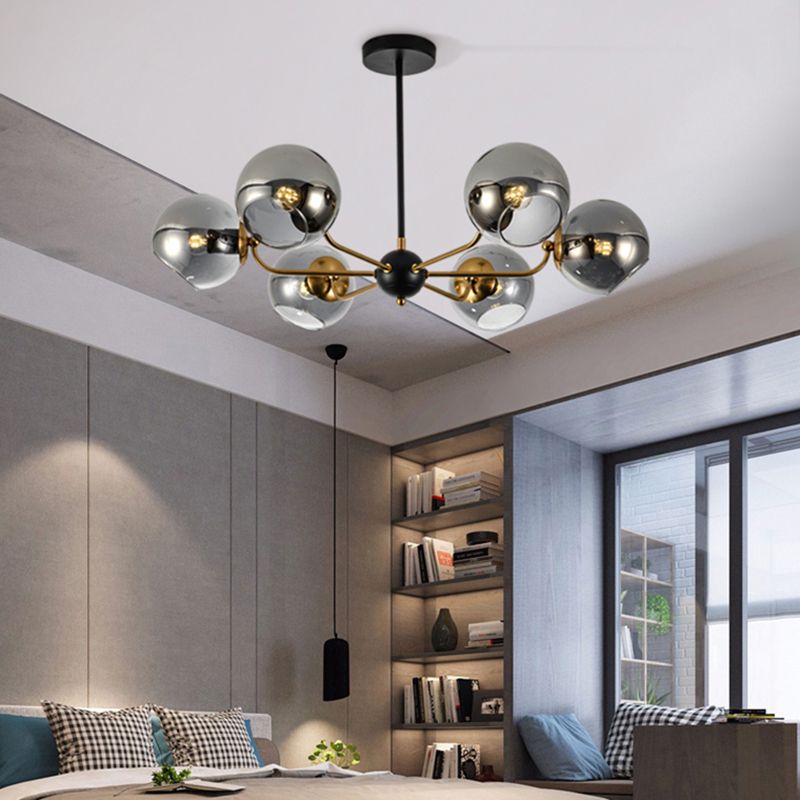 Eenvoud Kroonluchter Lichte bevestiging met bolvormige glazen schaduw metalen hangende plafondlampen