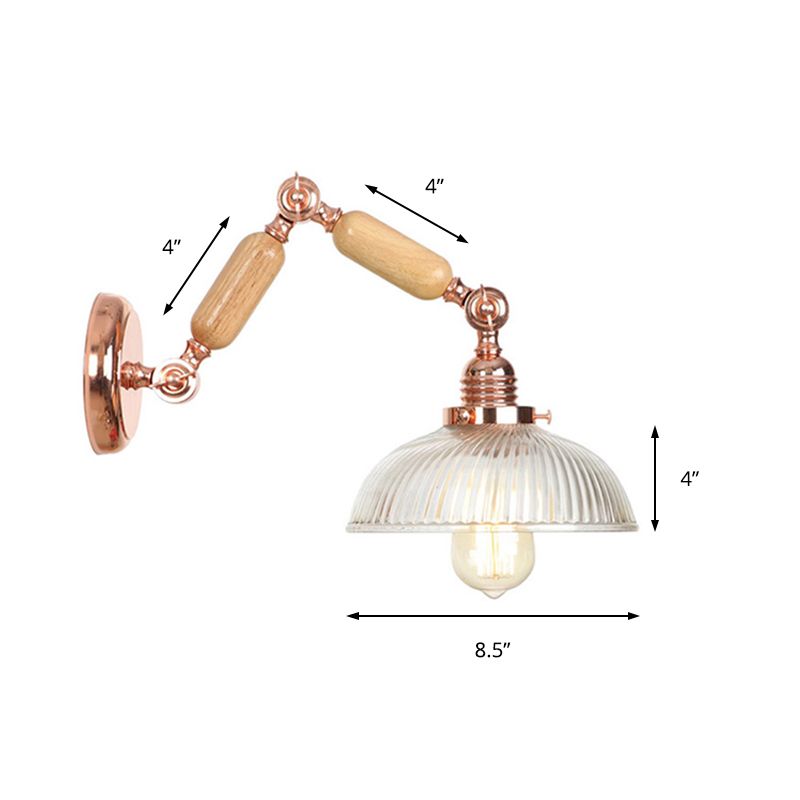1 Light Prismatic Glass Wall Sconce Light Vintage Rose Gold Bowl Bedroom Lighting Fixture with Extendable Arm