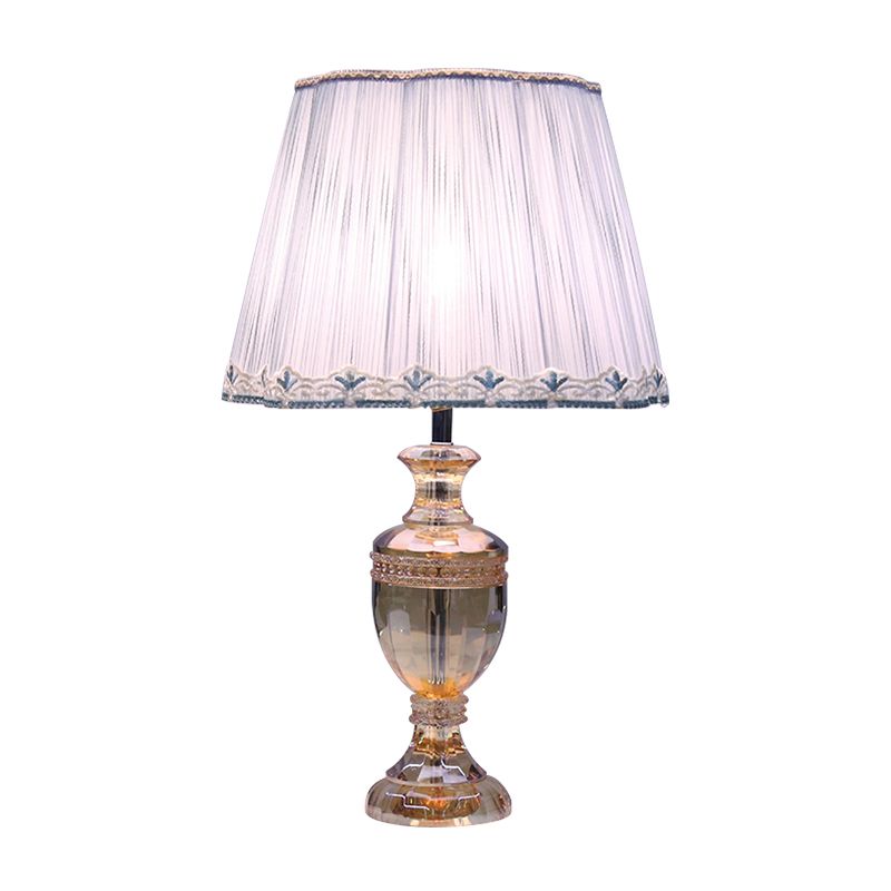 Lampada notturna di urna azzurra Minimalista 1-bulba K9 Accensione da comodino Crystal con tonalità in tessuto affusolato