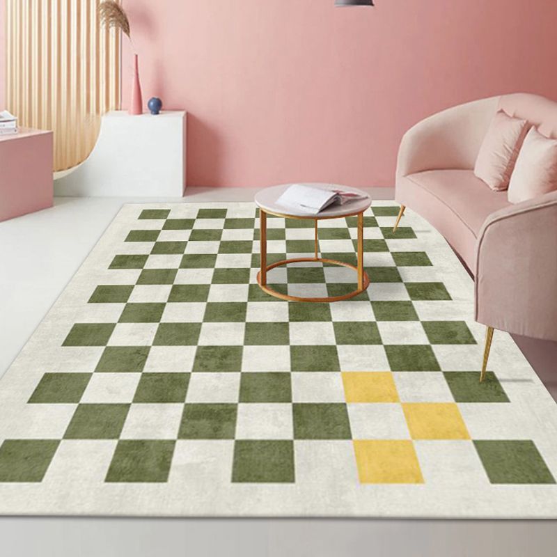 Black Modern Rug Polyester Check Rug Washable Rug for Living Room