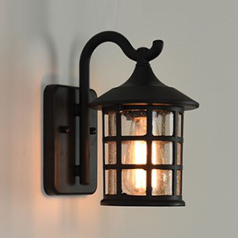 Modern Style Aluminum Wall Light Cage Shape Wall Sconce with Glass for Outdoors