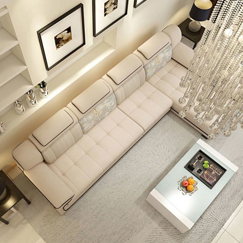 Cream Contemporary Pillow Top Arm Sectional for Living Room, Apartment