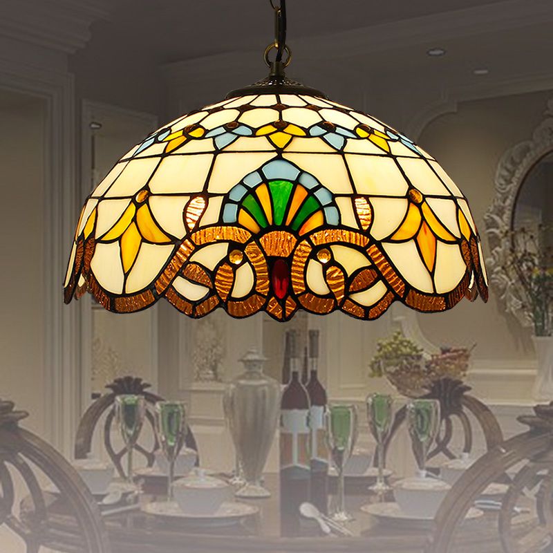 Buntkunstglas gewölbter Anhängerleuchte Barock beige hängende Leuchte