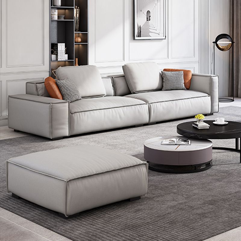 Nordic Faux Leather Sofa Square Arm Sofa with Bolster Pillows