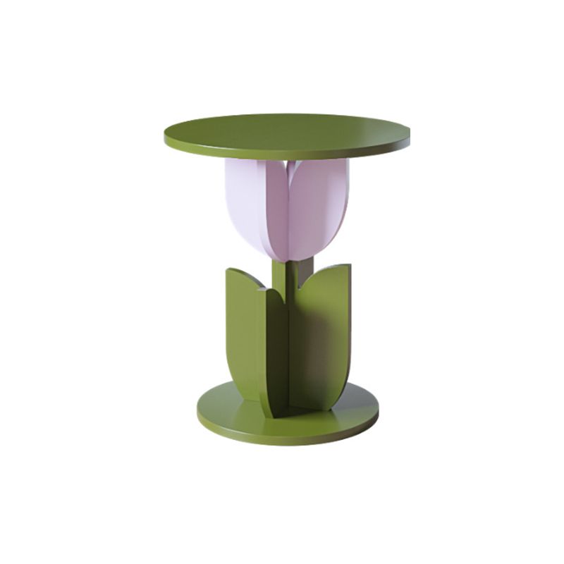 Scandinavian Wood/Glass Top End Table Dia 15.75" Tulip Shape Side Table in Green