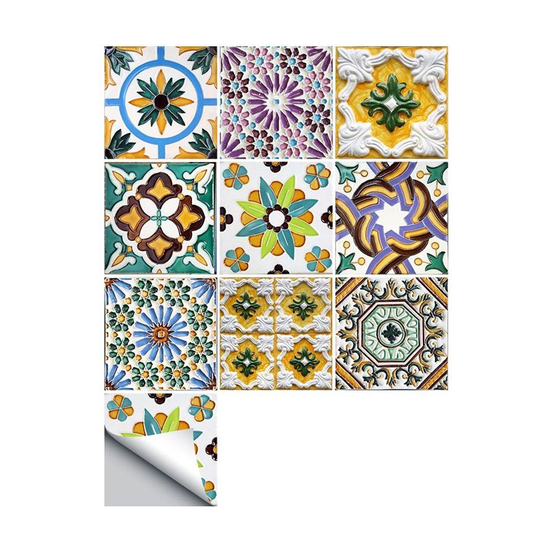 Bright Moroccan Peel Wallpapers for Dining Room Flower Tile Wall Covering, 8' x 8"