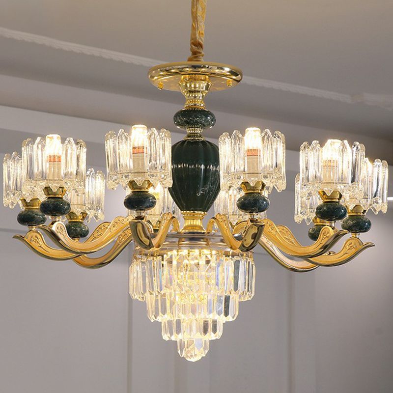 Prismatic Crystal Chandelier Vintage Cylindrical Dining Room Suspended Lighting Fixture
