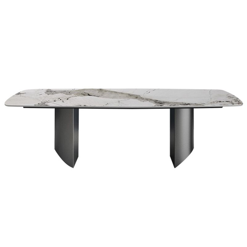 Mesa rectangular de lujo tradicional de metal, mesa de comedor de piedra sinterizada para comedor