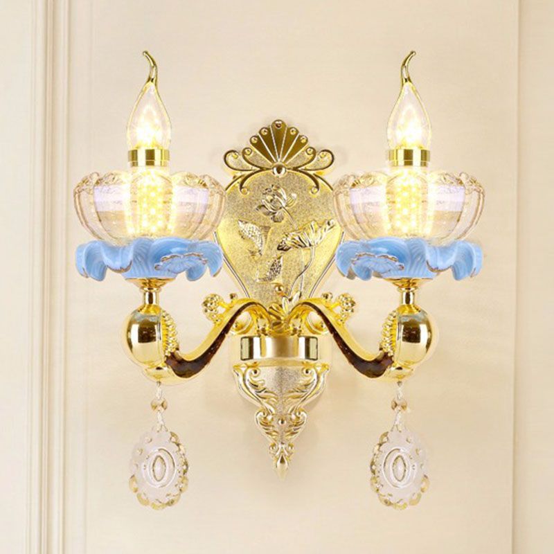 Glazen bloem wandmontage licht modernistische gouden wandlamp sconce met kristaldruppel