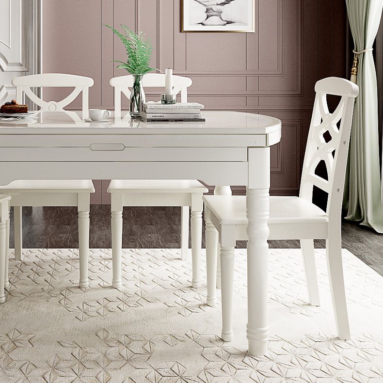 Contemporary Glass Top Dining Room Set 4 Legs Base for Kitchen