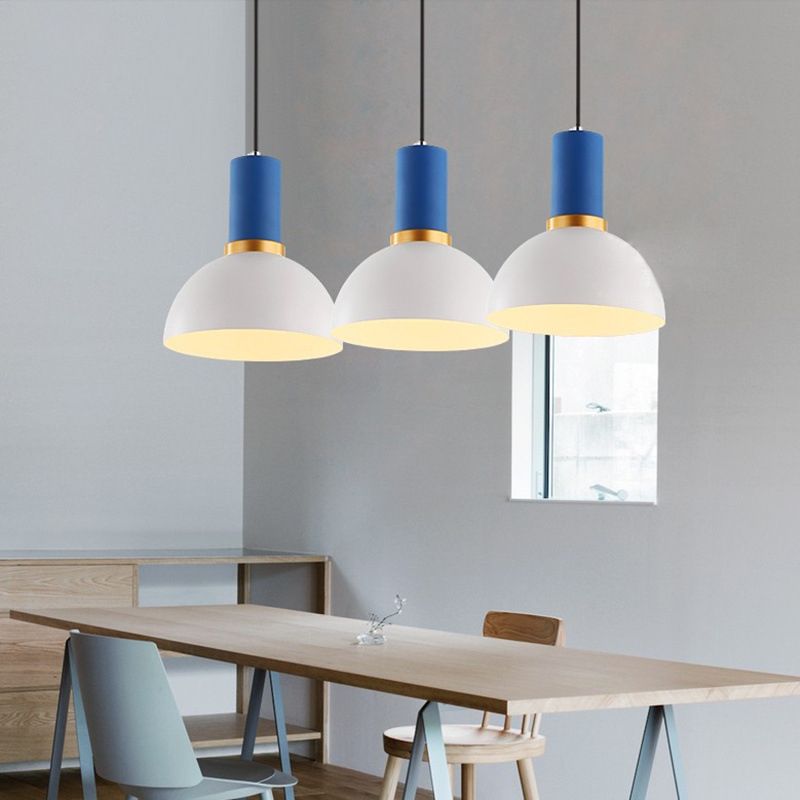 Bowl/Cone/Funnel Metal Hanging Ceiling Light Minimalist 1 Light Blue/Pink/Yellow Pendant Lamp