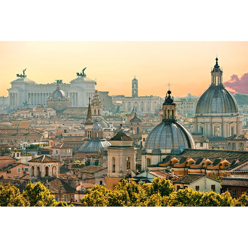 Photo Style Contemporary Mural Wallpaper for Bedroom with Urban View and Classic Building in Neutral Color