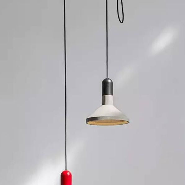 Tapered Cement Hanging Light Nordic Style 1 Light  Restaurant Ceiling Pendant Lamp  with Wooden Top