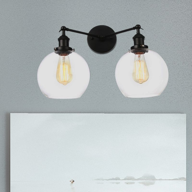 Schwarz/Chrom/Kupfer 2 Lichter Wandmontage Light Bauernhaus Globe Leuchten für Wohnzimmer