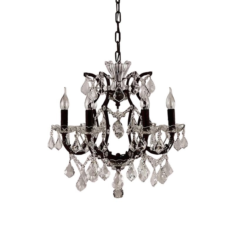 Vintage Candle Chandelier Pendant Light Crystal Draping Ceiling Hang Light in Rust
