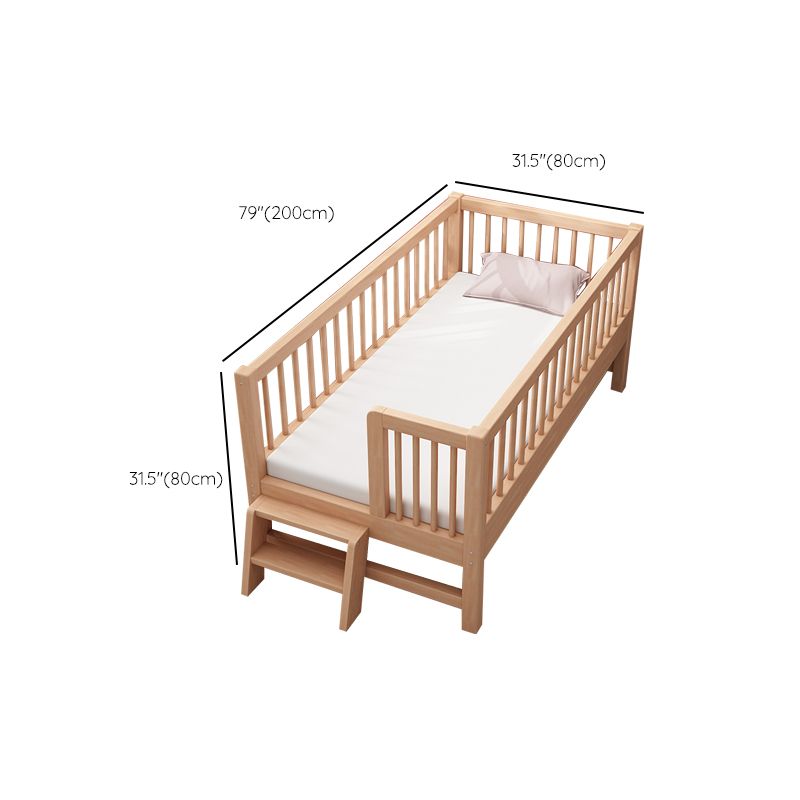 Glam Style Beech Wood Nursery Bed in Nature with Guardrail for Bedroom